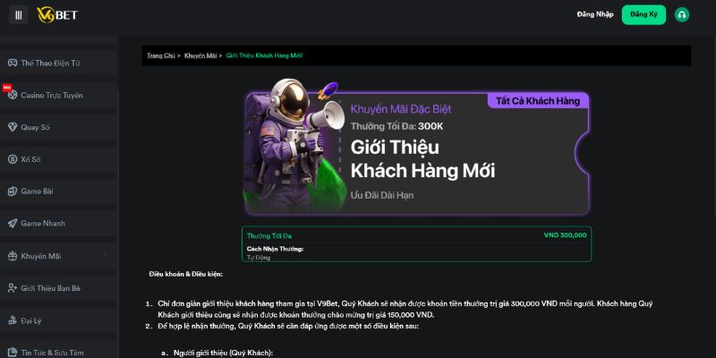Khuyến mãi nhận thưởng hấp dẫn khi giới thiệu bạn mới đến V9Bet
